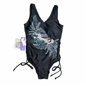NWT | UKINI Black Peacock Embroidered One-Piece Swimsuit | Sequin | M
